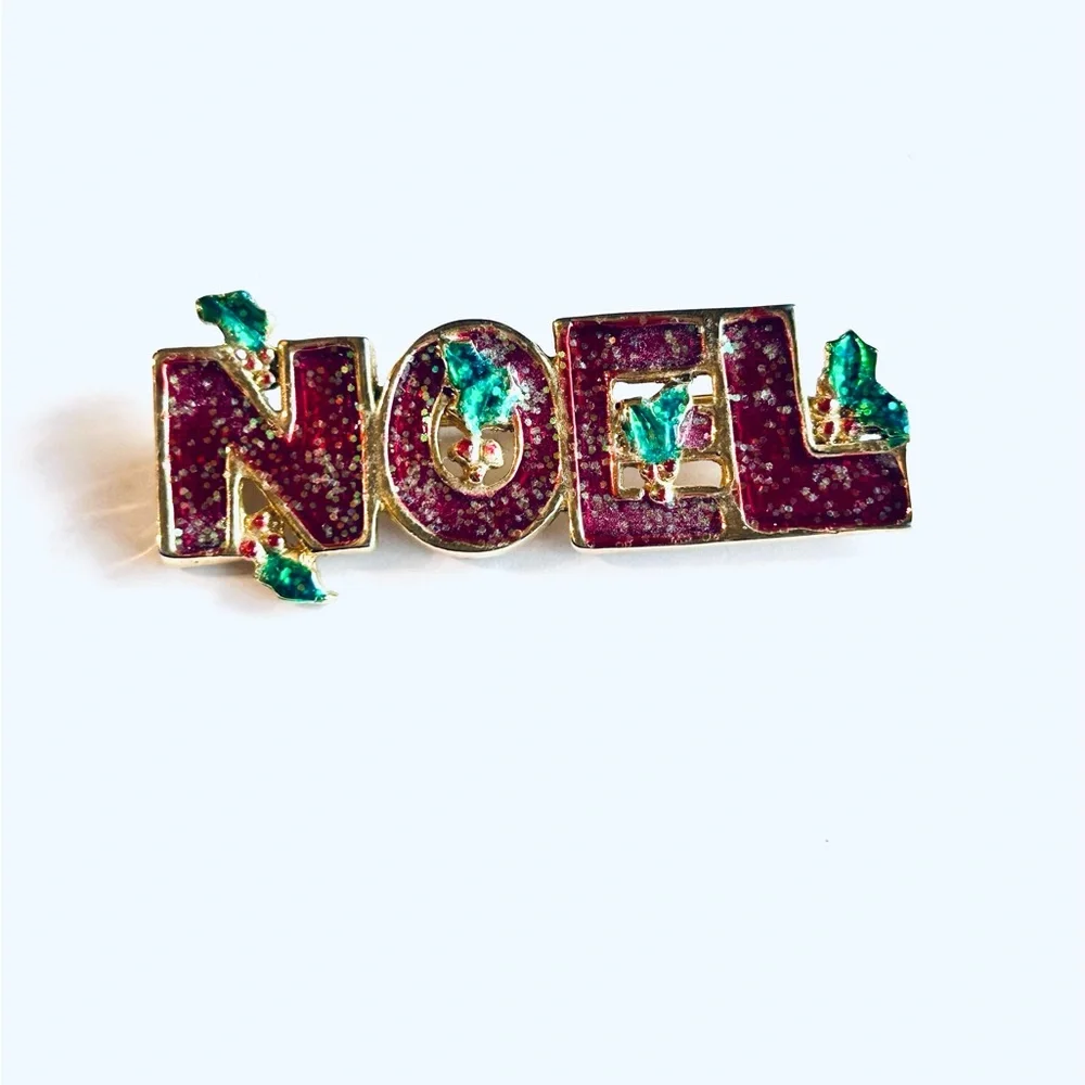Vintage AAI Festive Noel Brooch with Green Accents